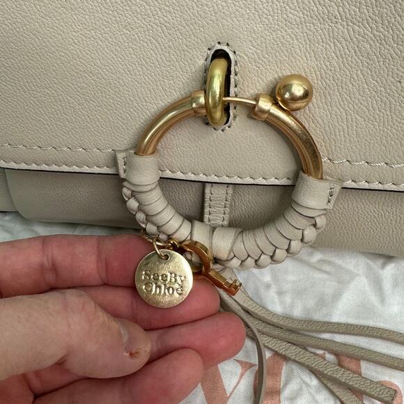 NWT See by Chloé Small Joan Leather Shoulder Bag Top Handle Cement Beige - Picture 5 of 13